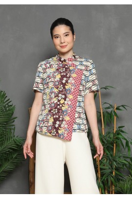 Lyne Halim Blouse Batik Dobby Janggan Lereng – Atasan Wanita Elegan Modern, BLO-8471